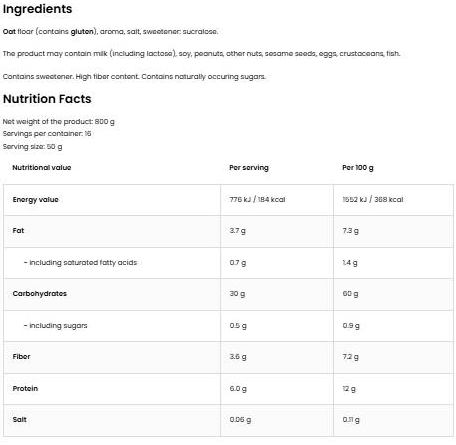 OstroVit Instant Oats-factsheets