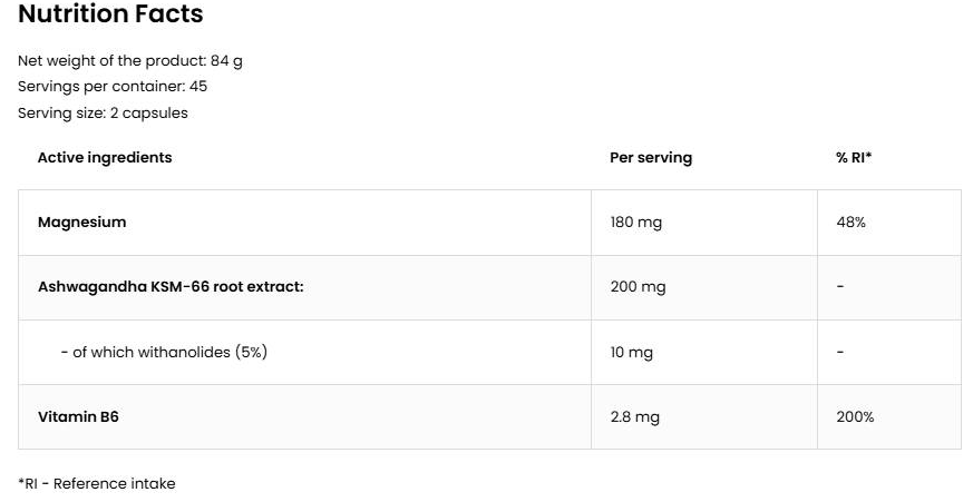 OstroVit KSM-66 Ashwagandha® + Magnesium + B6 P-5-P-factsheets