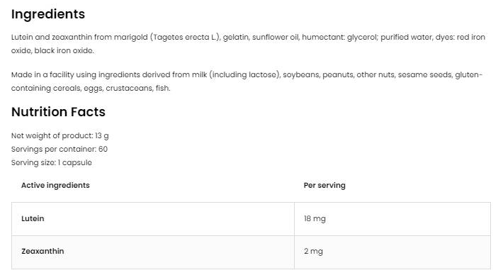 OstroVit Lutein 18 mg + Zeaxanthin 2 mg-factsheets