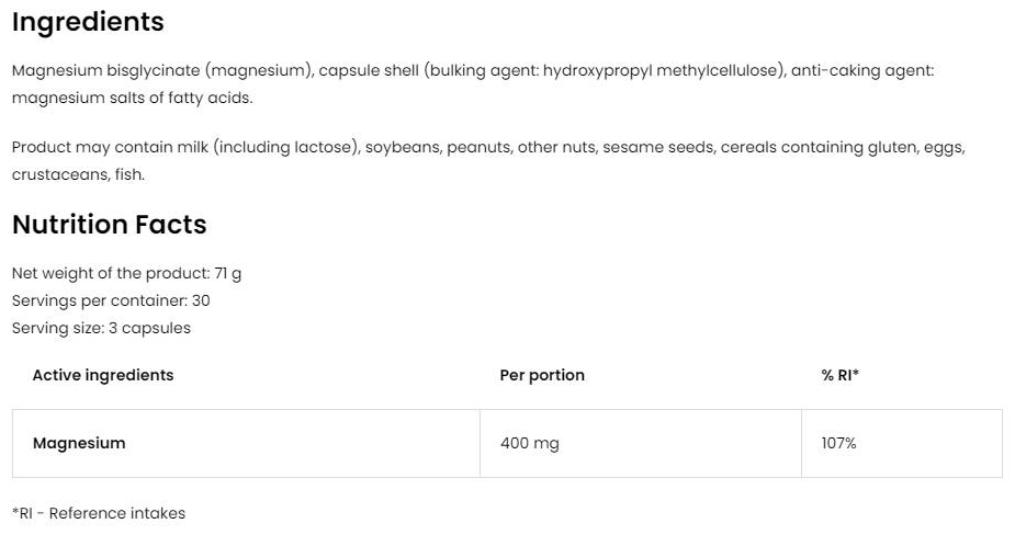 OstroVit Magnesium Glycinate | 133 mg Serving of Magnesiuim Bisglycinate-factsheets