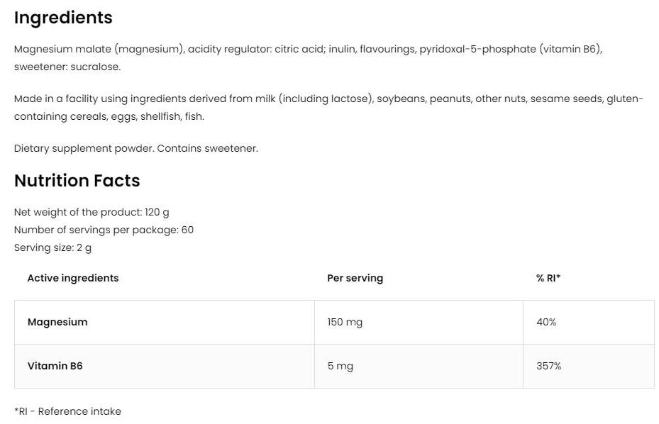 OstroVit Magnesium Malate Powder 150 mg-factsheets