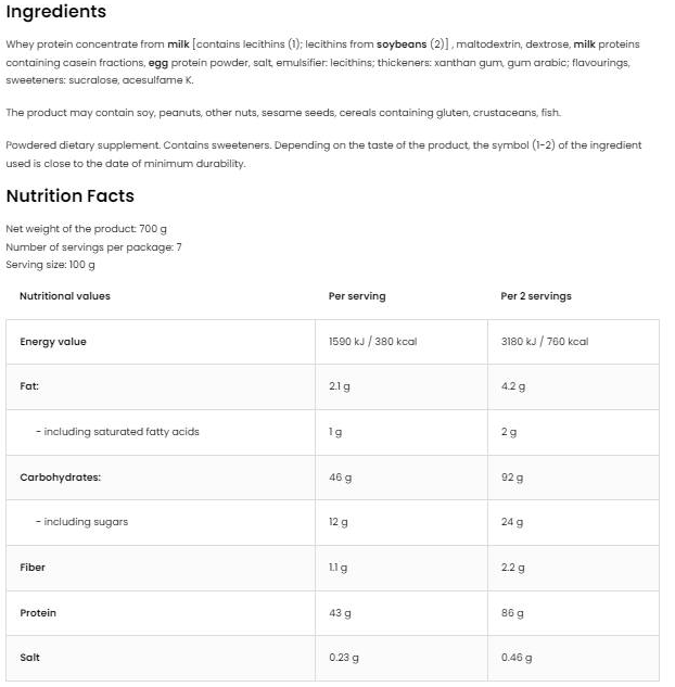 OstroVit Mass Bulk | High Carbohydrate & High Protein Gainer-factsheets