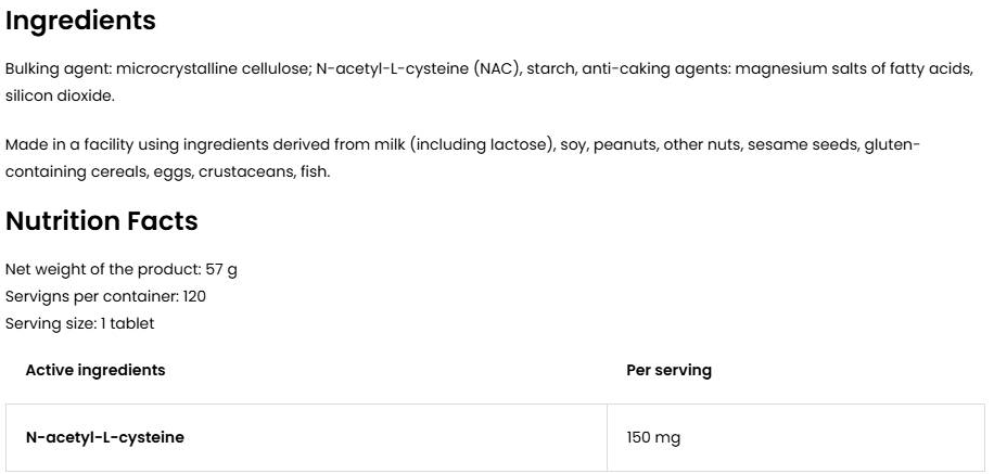 OstroVit NAC 150 mg / Vege-factsheets