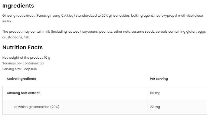 OstroVit Panax Ginseng 110 mg | Root Extract-factsheets