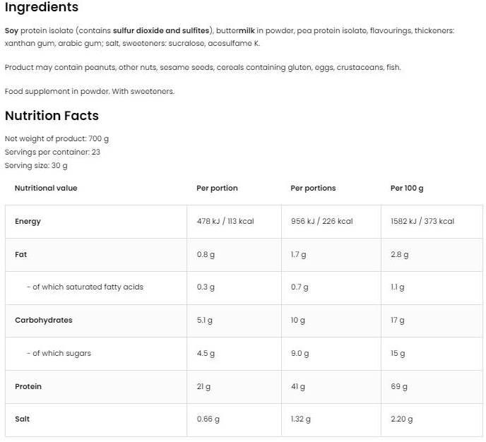 OstroVit Protein Shake | with Soy Isolate & Pea Isolate-factsheets