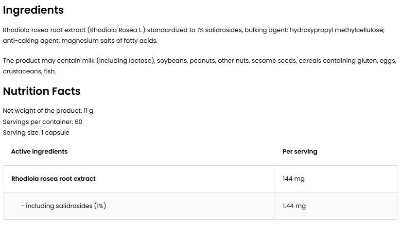 OstroVit Rhodiola rosea 144 mg / Vege-factsheets
