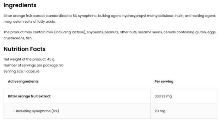 OstroVit Synephrine 20 mg-factsheets