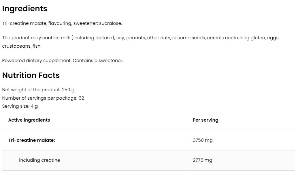 OstroVit Pure Tri Creatine Malate Powder-factsheets
