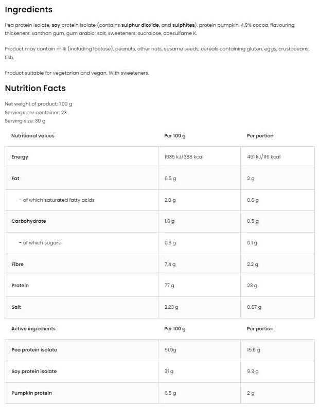 OstroVit Vegan Protein Blend | Pea + Soy + Pumpkin-factsheets