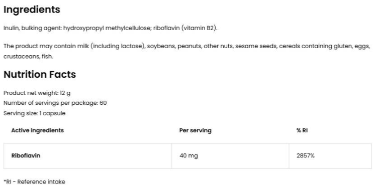 OstroVit Vitamin B2 Riboflavin-factsheets