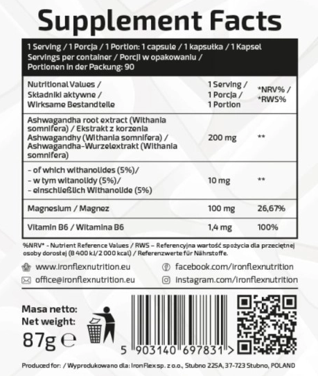 IronFlex Nutrition Ashwagandha KSM-66+MG+B6-factsheets