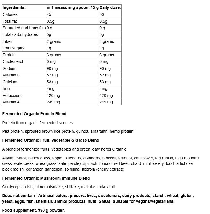 Natural Factors GREENS 100% fermented organic plant foods, unflavored Whole Earth & Sea-factsheets