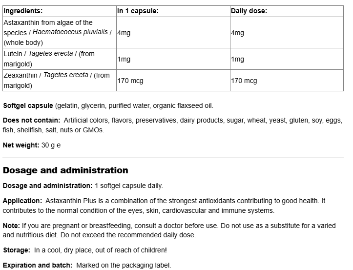 Natural Factors Astaxanthin Plus/ Astaxanthin + Lutein and Zeaxanthin 4 mg-factsheets