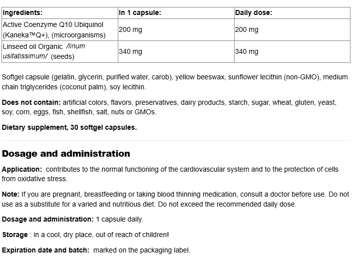 Natural Factors Ubiquinol Active Coenzyme Q10 - 200 mg-factsheets