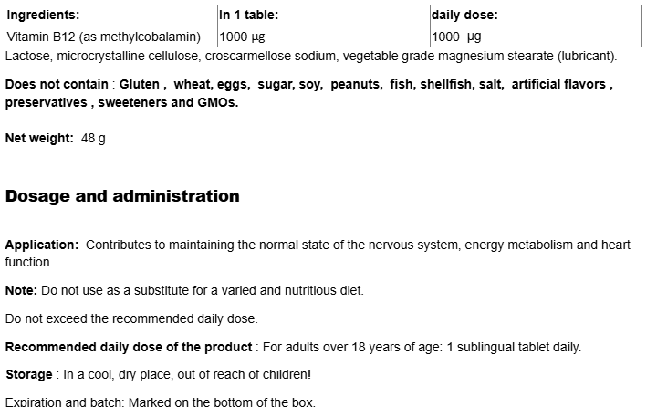 Natural Factors Vitamin B12 Methylcobalamin-factsheets