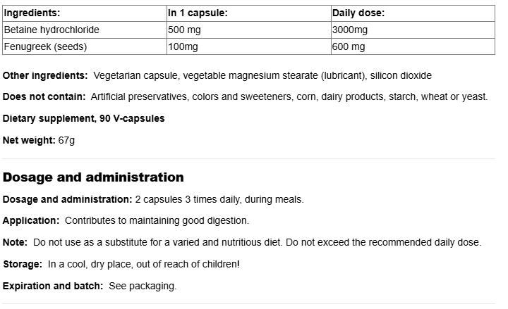 Natural Factors Betaine HCL 500 mg-factsheets