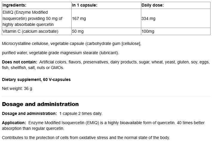 Natural Factors Bioactive Quercetin EMIQ 50 mg-factsheets