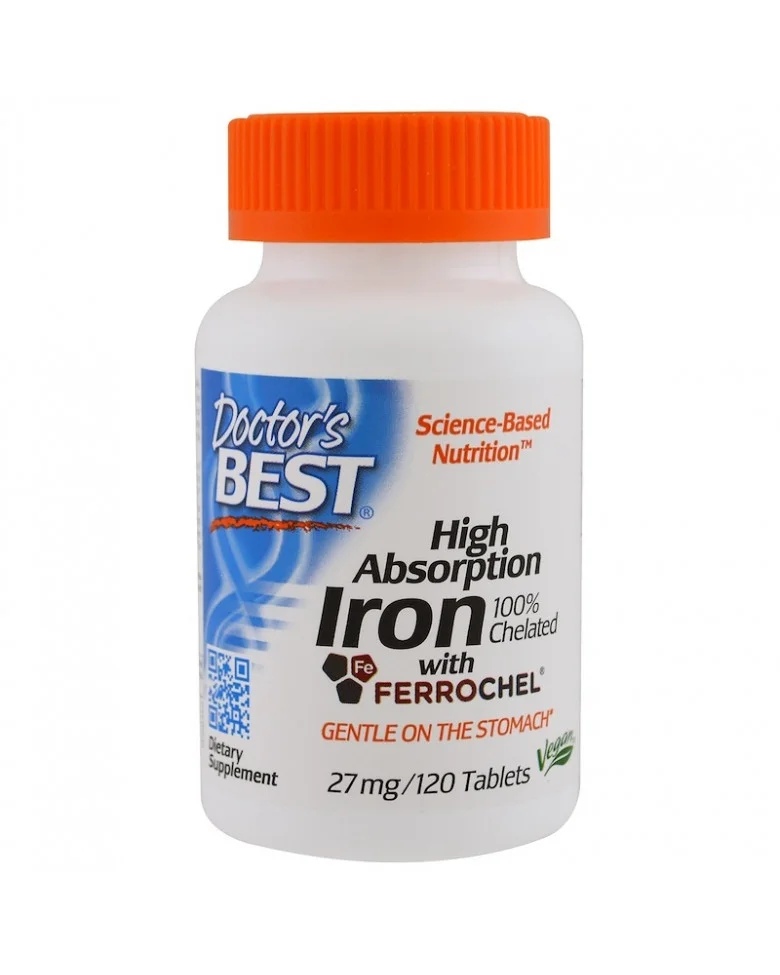 Doctors Best High Absorption Iron With Ferrochel 27 mg / 120 tablets