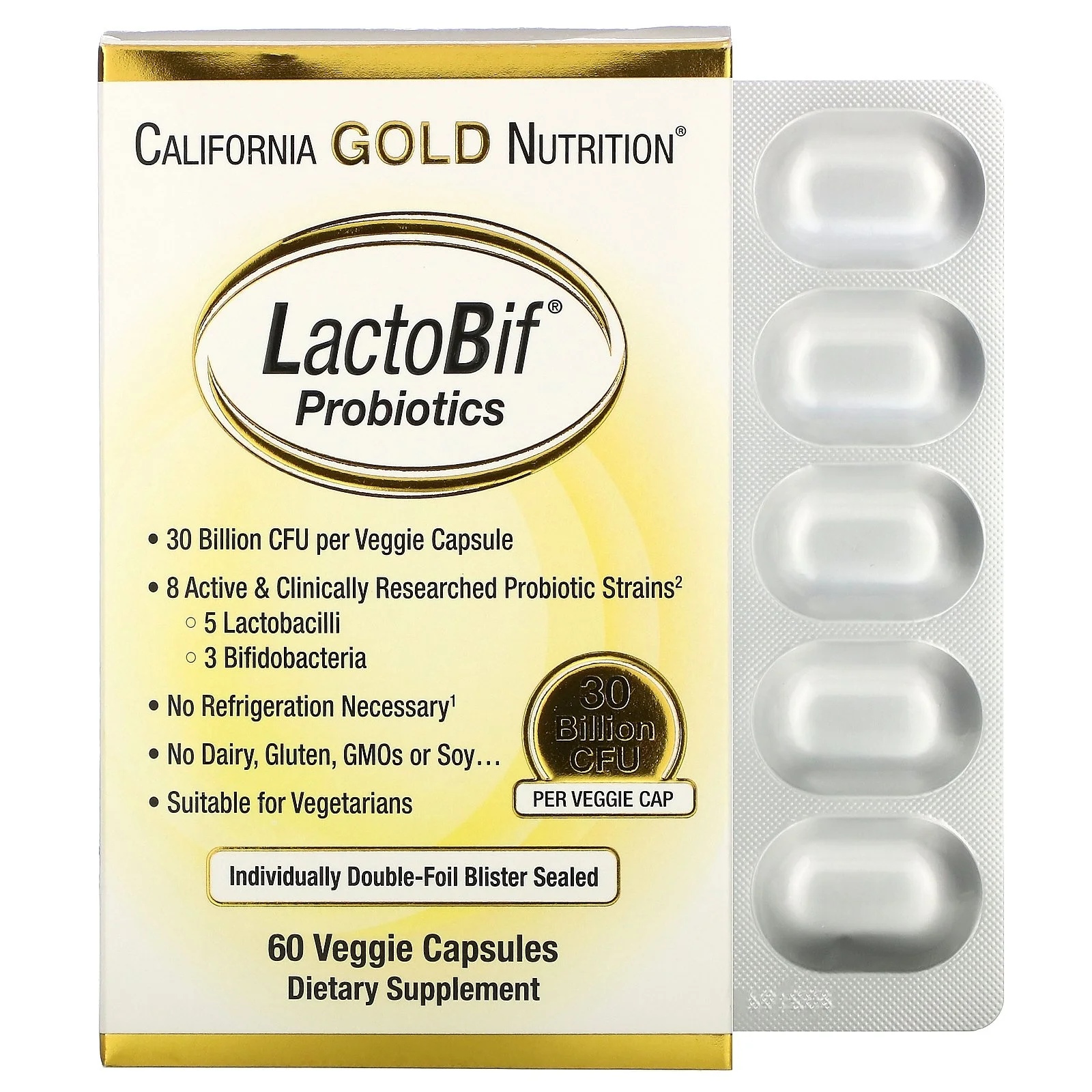 California Gold Nutrition LactoBif Probiotics 30 Billion CFU 60 Vcaps