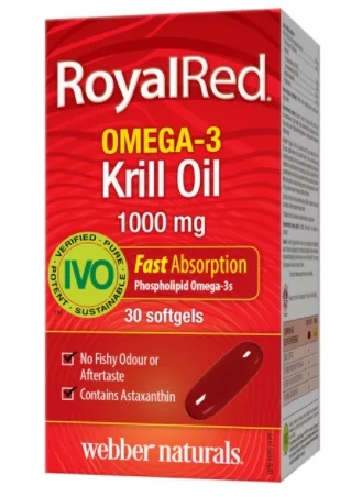 Webber Naturals ROYAL RED OMEGA-3 KRILL Oil 1000mg Fish Oil for Heart x 30 softgels