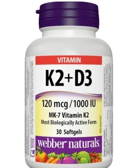 Webber Naturals Vitamin K2 D3 x 30 softgels - Vitamin K2 and D3 x30 softgel capsules